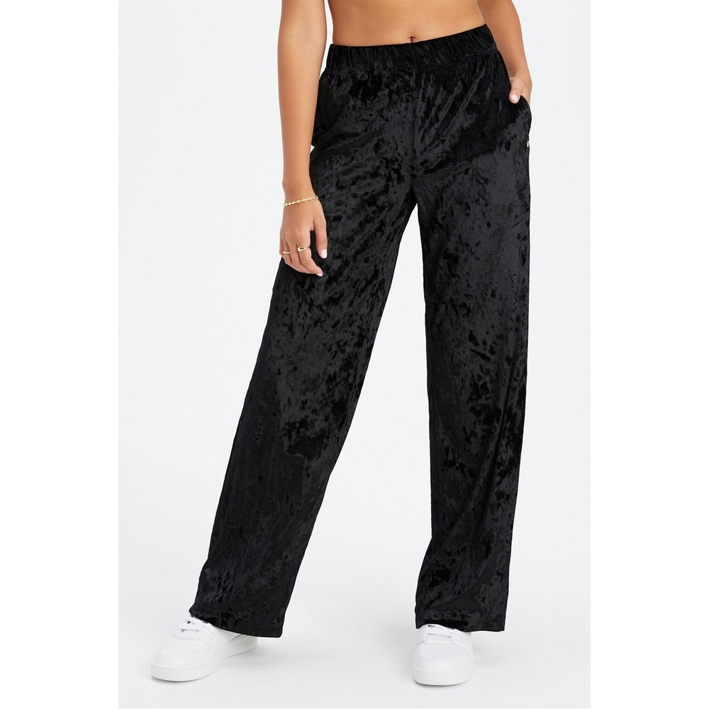Fabletics Go-To Crushed Velour Pant L Black Wide Leg Pull On Cozy Lounge Gym